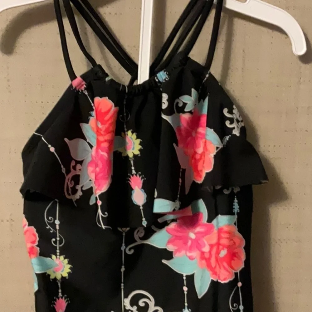 Wonder Nation Black Floral Kids Swim One Piece